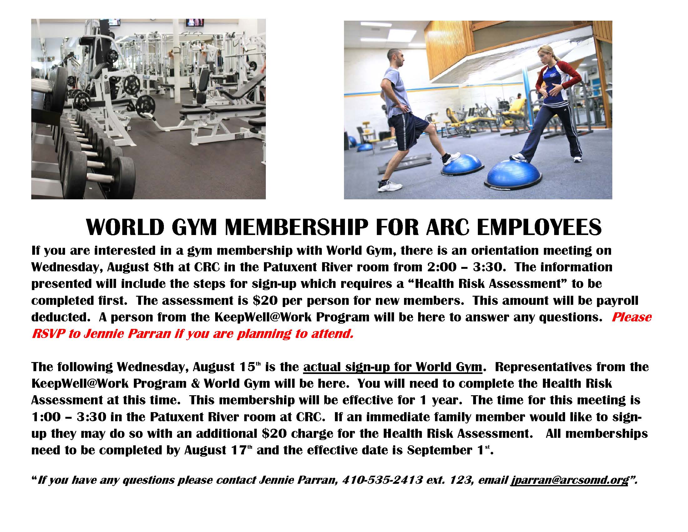 Employee Gym Membership Orientation The Arc Southern Maryland 